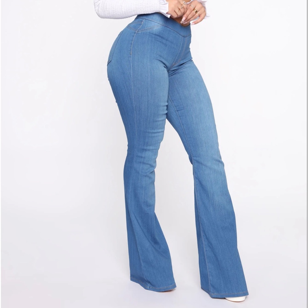 All The Right Moves Flare Jeans- Medium Blue Wash - Picture 2 of 7